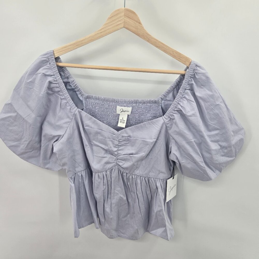 Japna Purple Lavender Pastel Cropped 100% Cotton Puff Sleeve Large